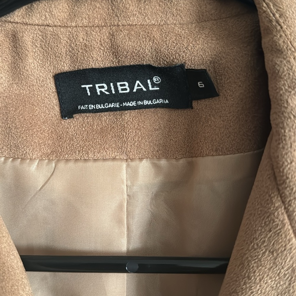 Tribal Faux Suede Full Zip Jacket Camel Brown Size 6 - Picture 3 of 6